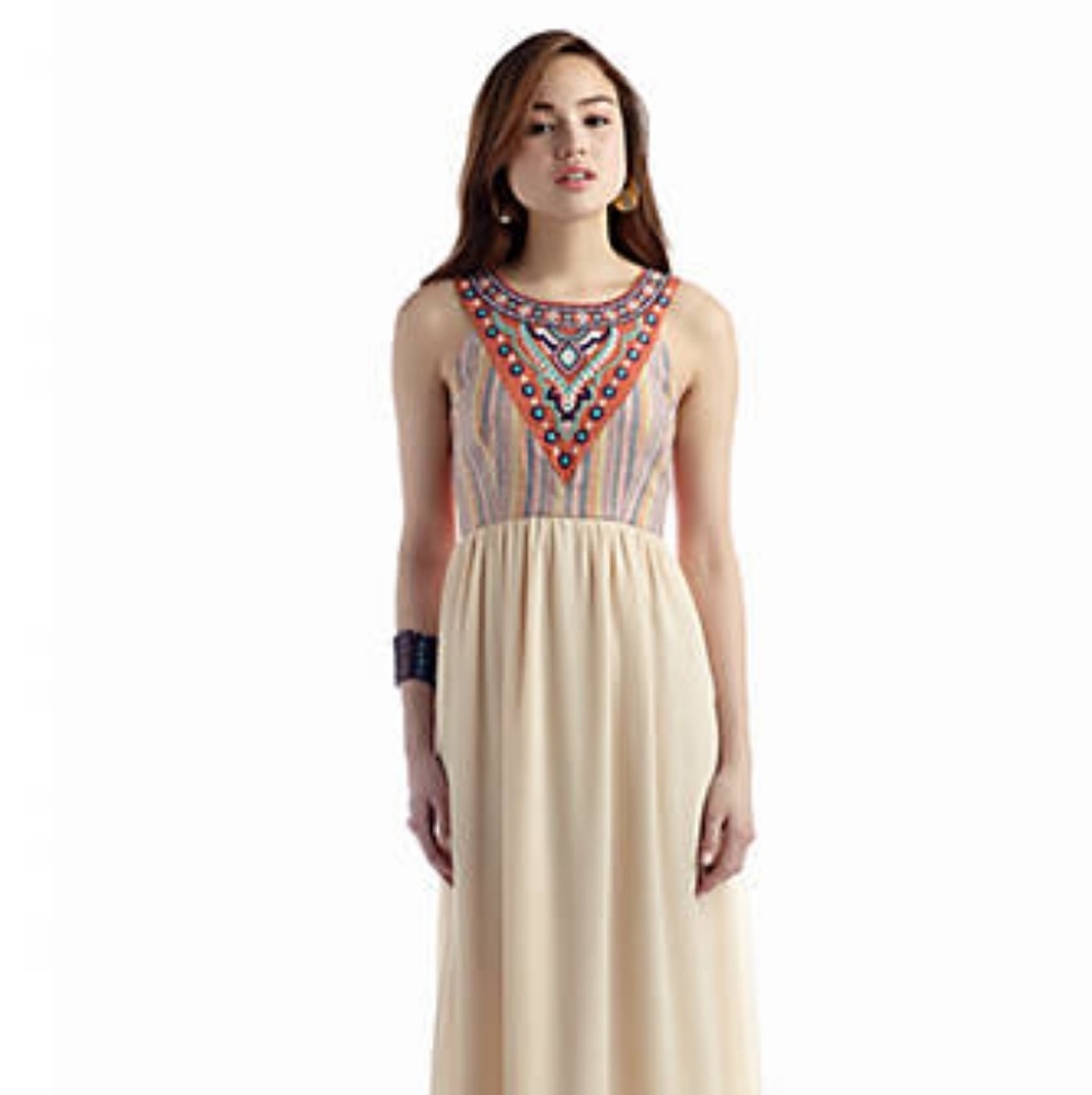 Flying Tomato Tribal Embroidered Maxi Dress sz S